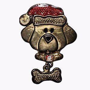 Vintage Santa Dog Brooch Dangle Bone Statement Christmas Fashion Jewelry Women